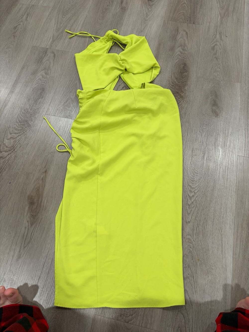 Zara Halter Cutout Midi Dress Size XS Neon Yellow
